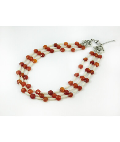 Exclusive necklace "Autumn snow" Carnelian plate. face, Coral rice, 3-rows