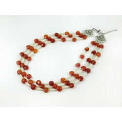 Exclusive necklace "Autumn snow" Carnelian plate. face, Coral rice, 3-rows