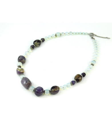 Exclusive necklace "Moon Sonnet" Moonstone, Barrel Amethyst, Lepidolite