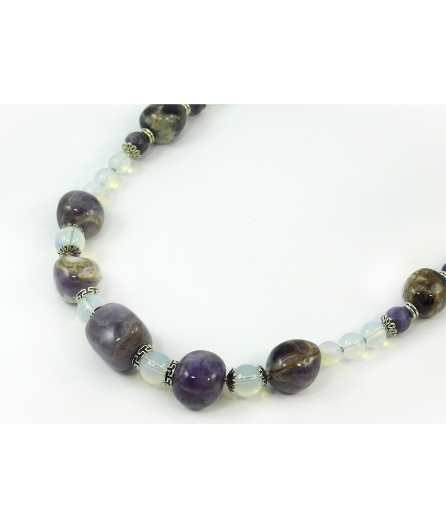 Exclusive necklace "Moon Sonnet" Moonstone, Barrel Amethyst, Lepidolite