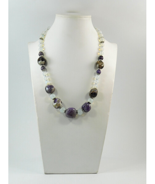 Exclusive necklace "Moon Sonnet" Moonstone, Barrel Amethyst, Lepidolite