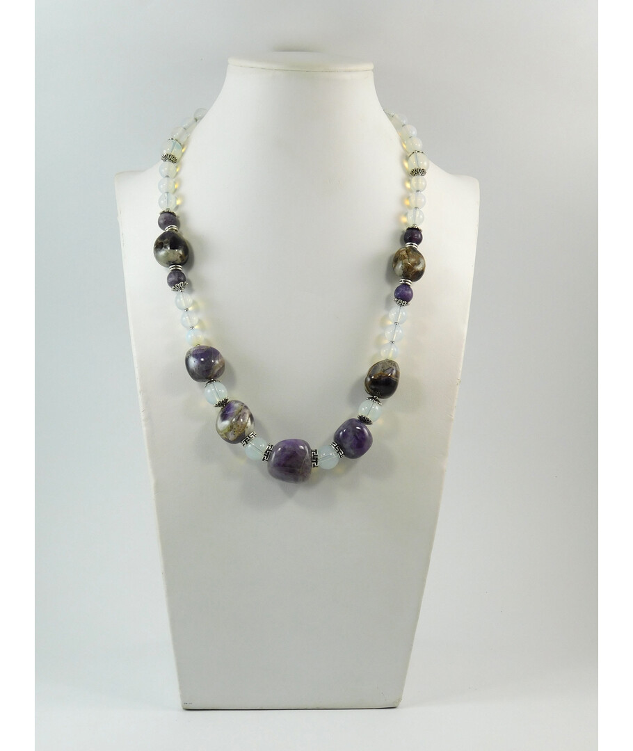 Exclusive necklace "Moon Sonnet" Moonstone, Barrel Amethyst, Lepidolite