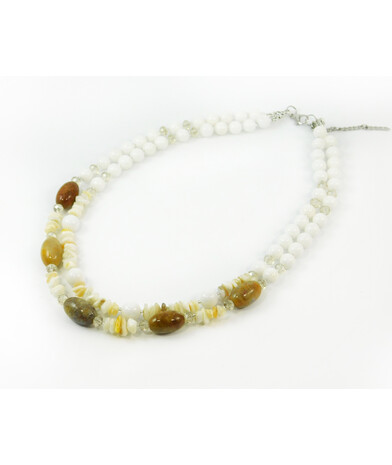 Exclusive necklace "Darya" Barrel coral, White agate, Mother of pearl crumb, 2 rows