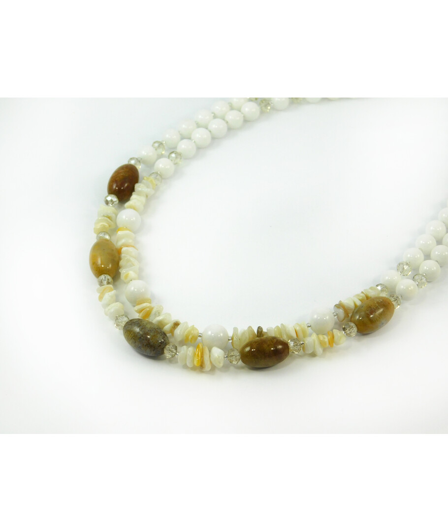 Exclusive necklace "Darya" Barrel coral, White agate, Mother of pearl crumb, 2 rows