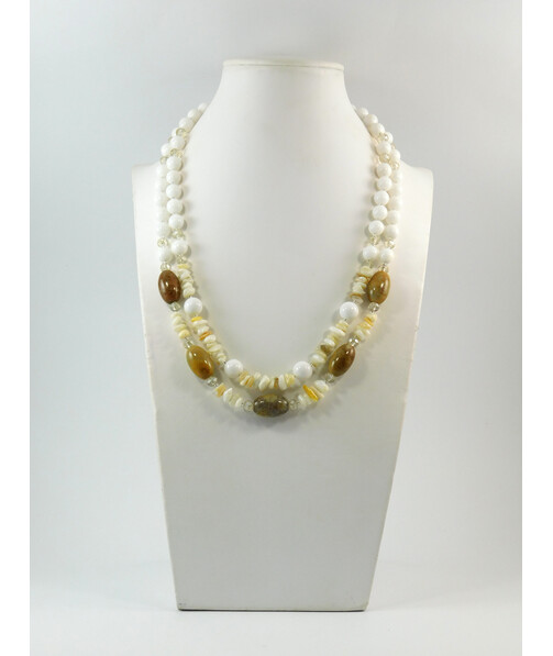 Exclusive necklace "Darya" Barrel coral, White agate, Mother of pearl crumb, 2 rows