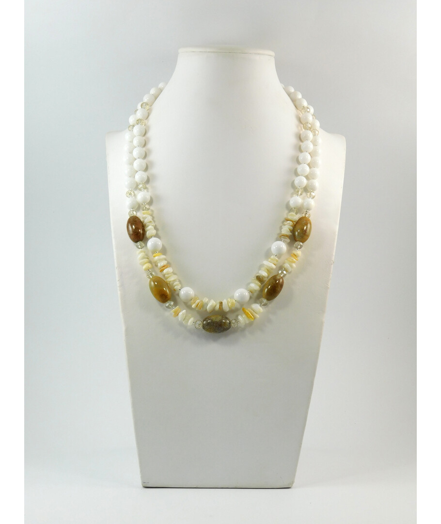 Exclusive necklace "Darya" Barrel coral, White agate, Mother of pearl crumb, 2 rows