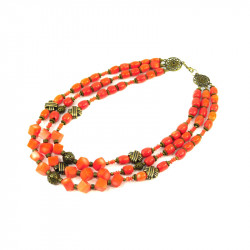 Exclusive necklace "Lelya" Coral cube, rondel, barrel, 3-row