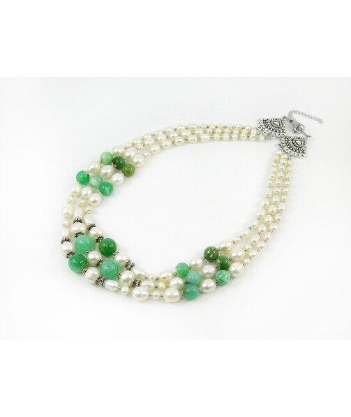 Exclusive necklace "Mariner" Chrysoprase in rock, Pearls, fig