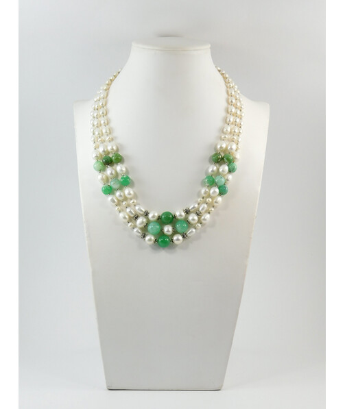 Exclusive necklace "Mariner" Chrysoprase in rock, Pearls, fig