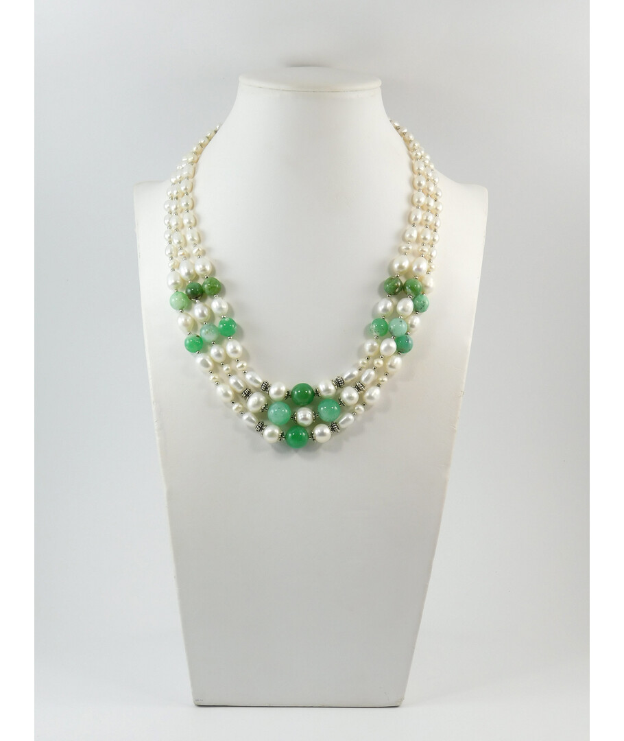 Exclusive necklace "Mariner" Chrysoprase in rock, Pearls, fig