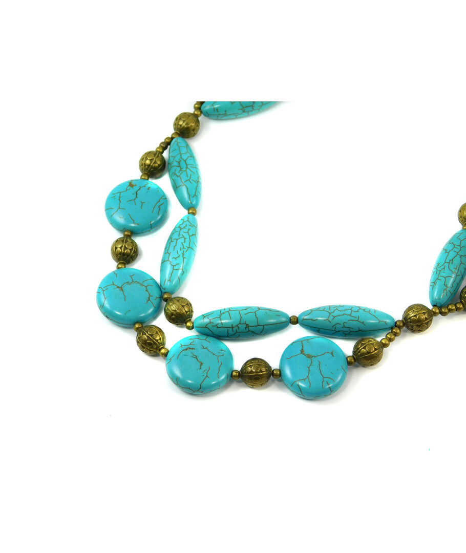 Exclusive necklace "Dimensions" Turquoise coin, bicone, 2 rows