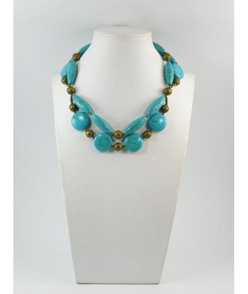 Exclusive necklace "Dimensions" Turquoise coin, bicone, 2 rows