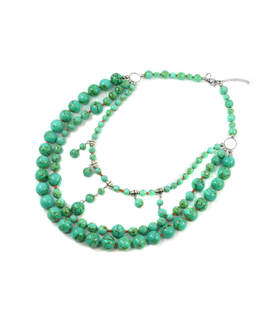 Exclusive necklace "Overflow" Turquoise, 3 rows