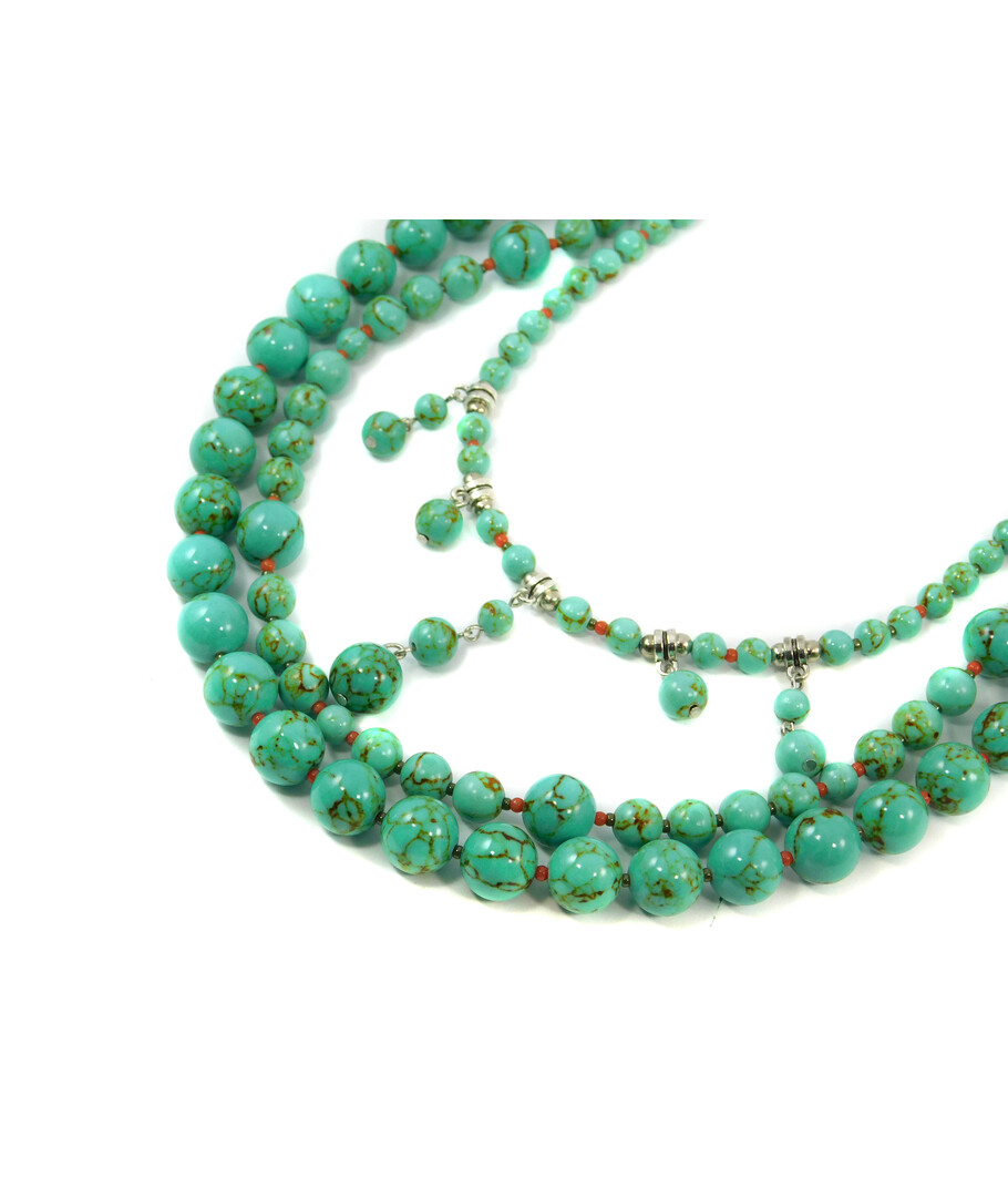 Exclusive necklace "Overflow" Turquoise, 3 rows