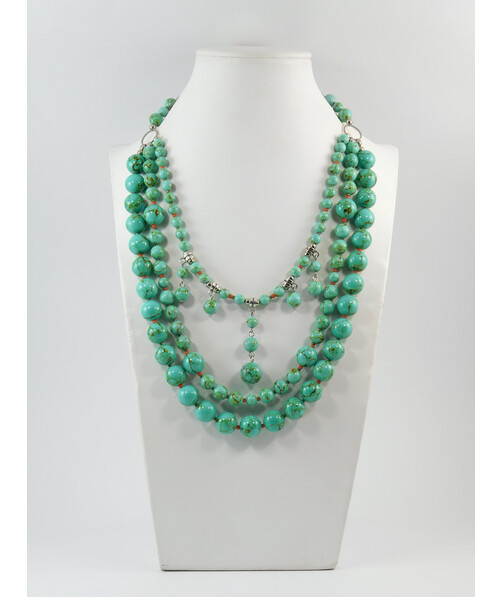 Exclusive necklace "Overflow" Turquoise, 3 rows