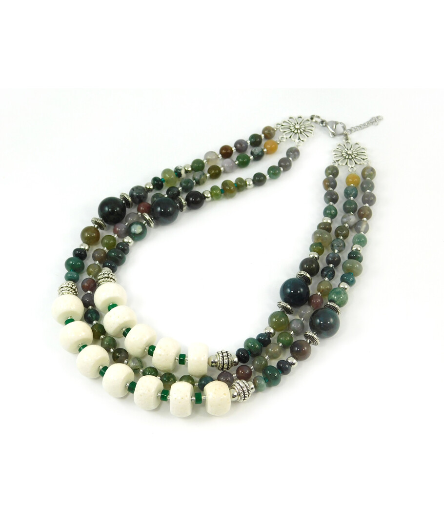 Exclusive necklace "Berezneve" Jasper, rondel, Coral spongy rondel, Chrysoprase rondel