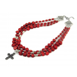 Exclusive necklace "Macovey" Coral tablet, rice, 3-rows