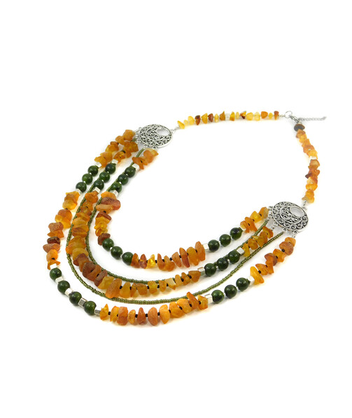 Exclusive necklace "October" Natural jade, crumb amber, 5-row