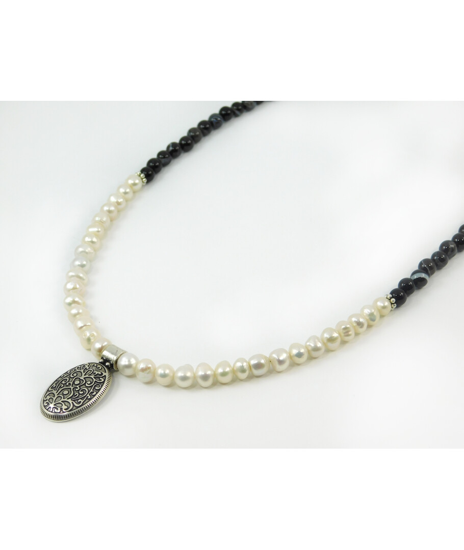 Exclusive necklace "Ethnic style" Pearl, Agate