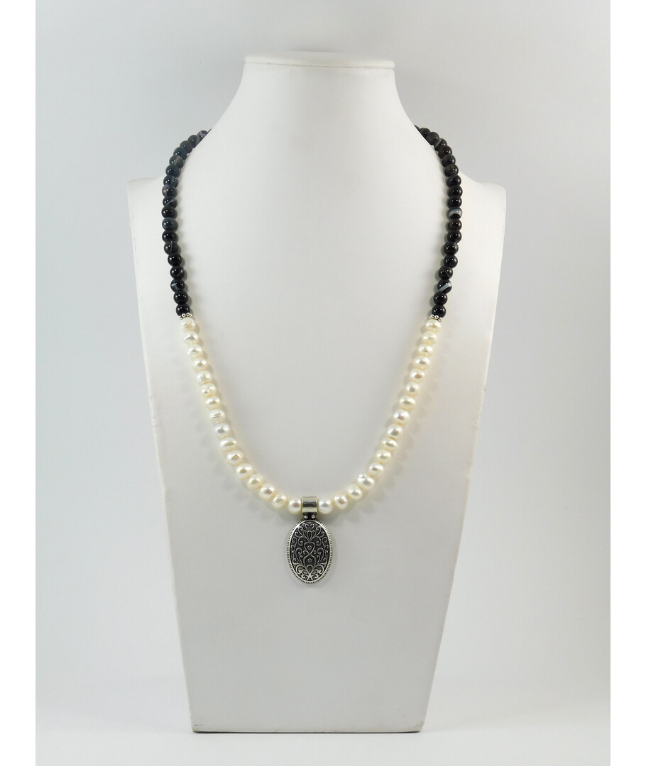 Exclusive necklace "Ethnic style" Pearl, Agate