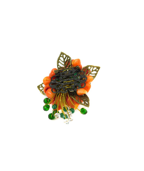 Exclusive brooch "Autumn melody" Sugar quartz, Coral crumb