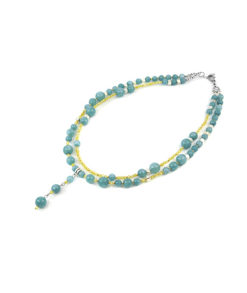 Exclusive necklace "Dreaminess" Aquamarine, Zircon, 2-row