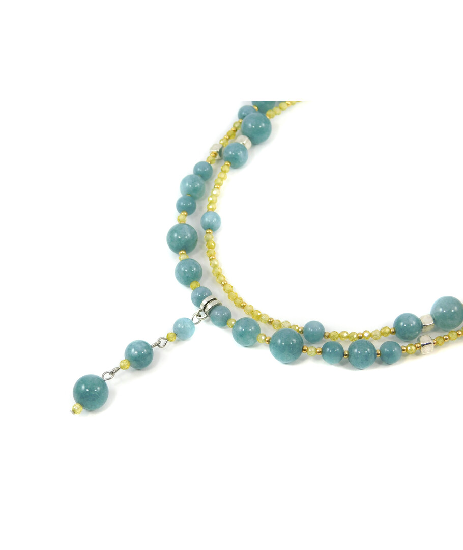 Exclusive necklace "Dreaminess" Aquamarine, Zircon, 2-row