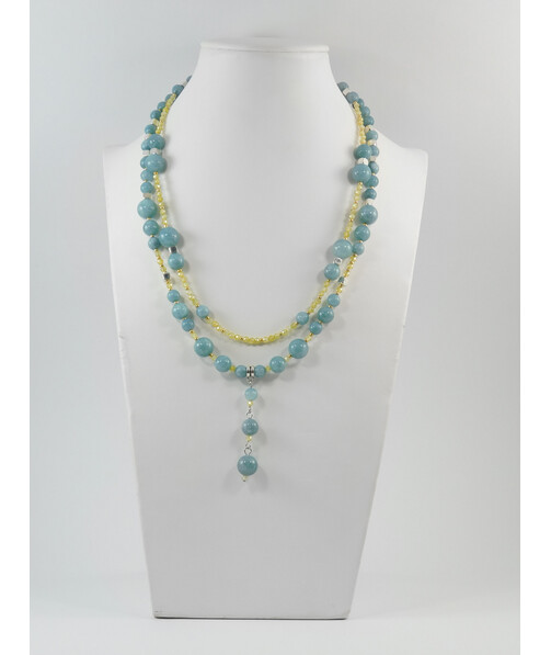 Exclusive necklace "Dreaminess" Aquamarine, Zircon, 2-row