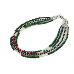 Exclusive necklace "Vyrlitsa" Coral, Rondel pearls, Onyx, Malachite, 5 rows