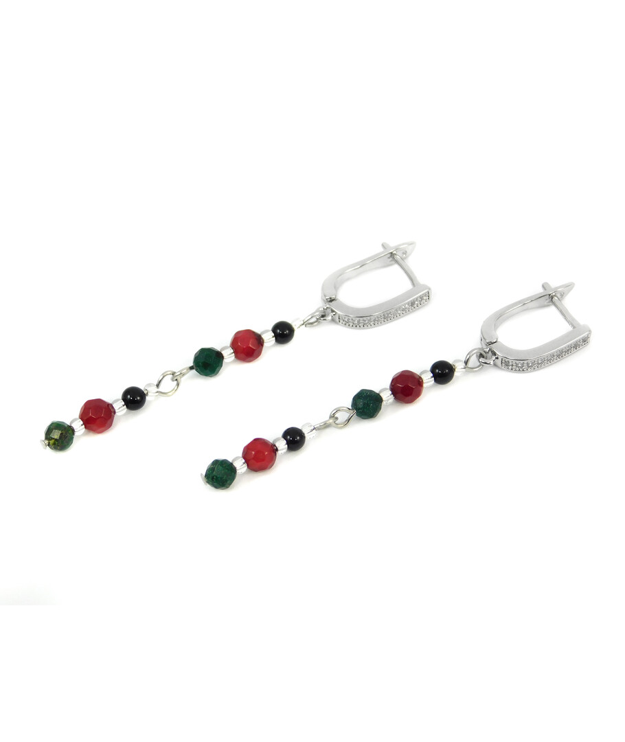 Exclusive earrings "Vyrlytsia" Coral, Onyx, Malachite