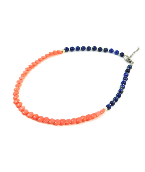 Exclusive necklace "Princess Diana" lapis lazuli, coral tablet pink