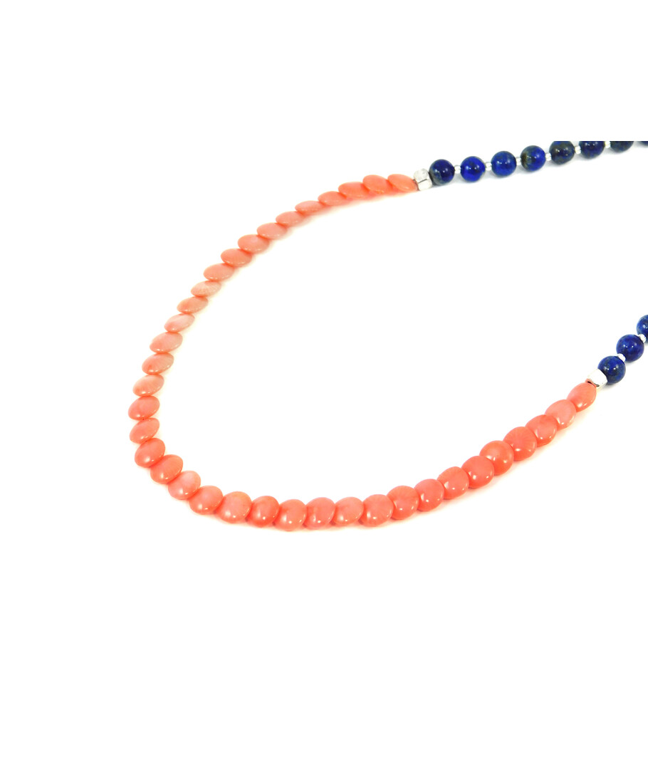 Exclusive necklace "Princess Diana" lapis lazuli, coral tablet pink