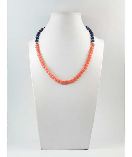 Exclusive necklace "Princess Diana" lapis lazuli, coral tablet pink