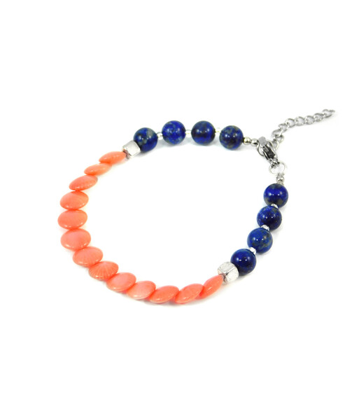 Exclusive bracelet "Princess Diana" lapis lazuli, coral tablet pink