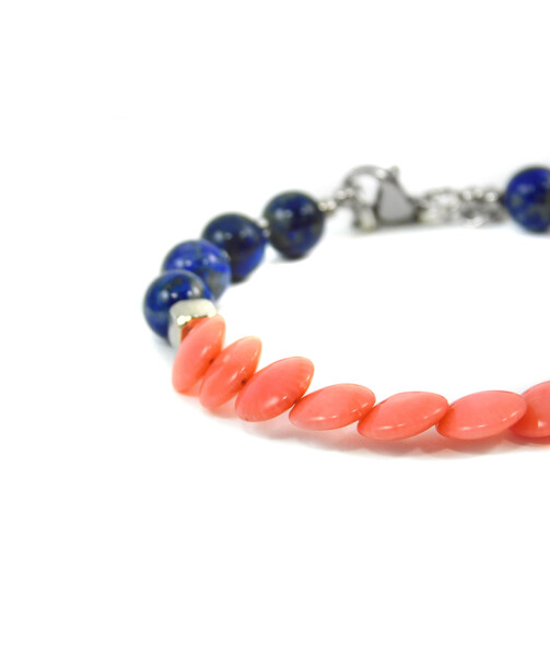 Exclusive bracelet "Princess Diana" lapis lazuli, coral tablet pink