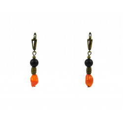Exclusive earrings "Feodosia" Coral galtovka, Shungite
