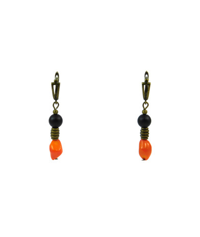 Exclusive earrings "Feodosia" Coral galtovka, Shungite