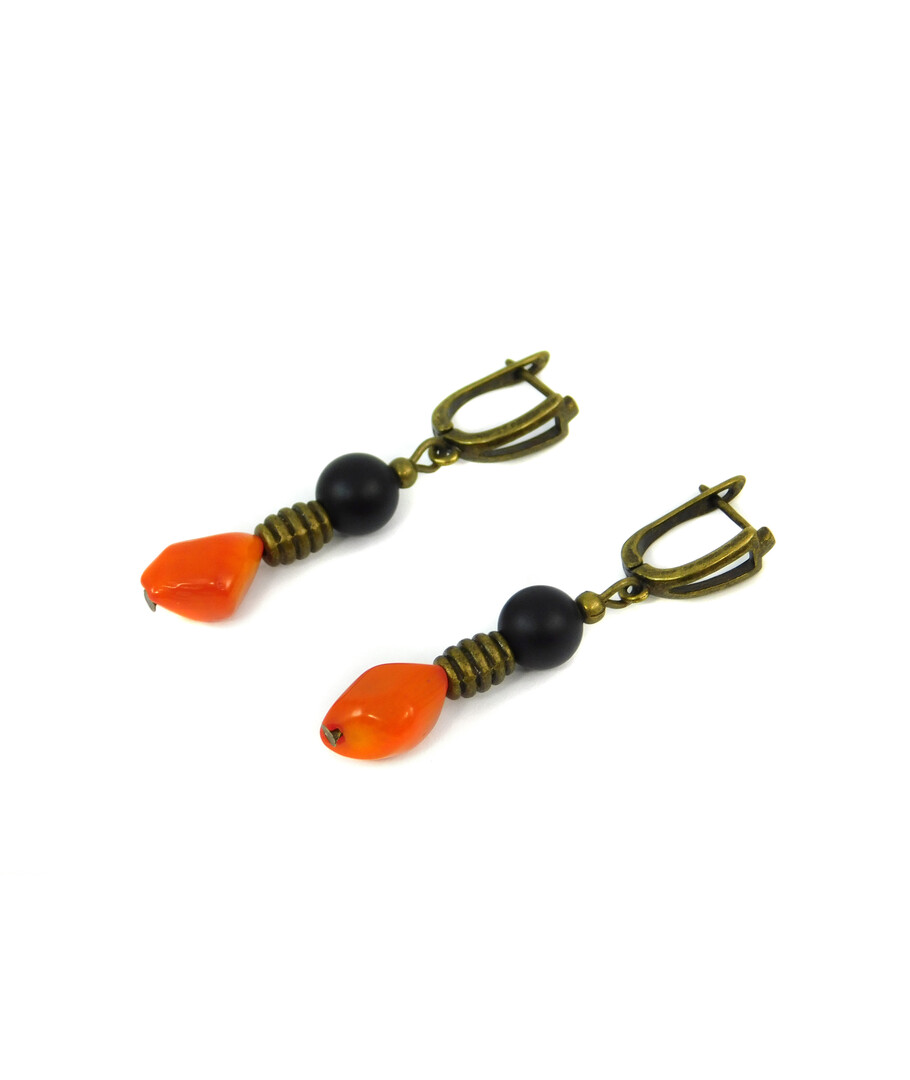 Exclusive earrings "Feodosia" Coral galtovka, Shungite