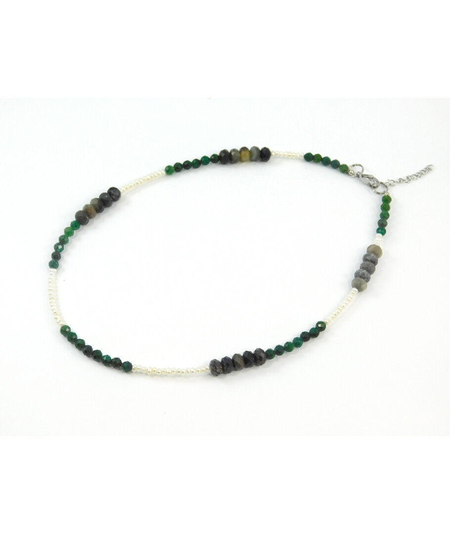 Exclusive necklace "Synevir" Agate rondel facet, Pearls rondel, Malachite