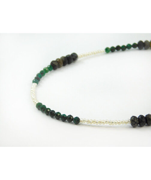 Exclusive necklace "Synevir" Agate rondel facet, Pearls rondel, Malachite