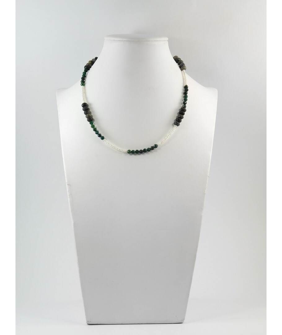 Exclusive necklace "Synevir" Agate rondel facet, Pearls rondel, Malachite