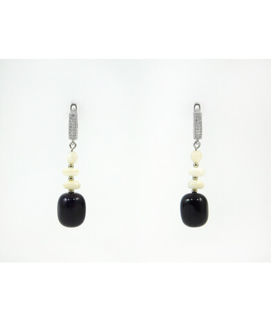 Exclusive earrings "Classicism" Agate barrel, Mother of pearl, rondel