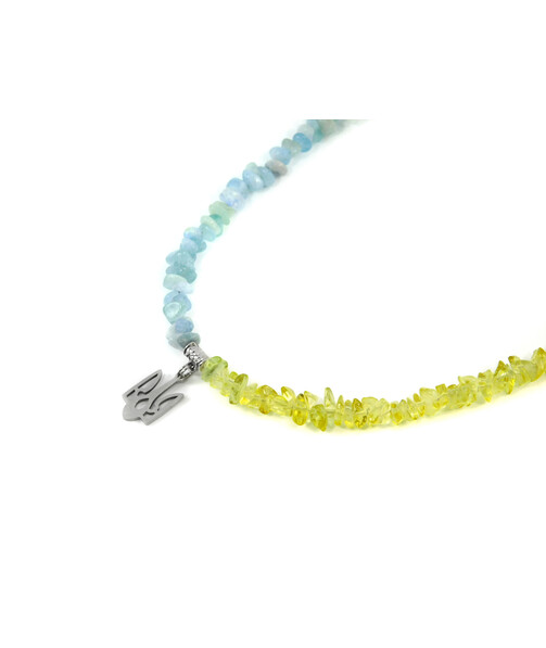 Exclusive necklace "Patriotic" Aquamarine, Citrine crumb