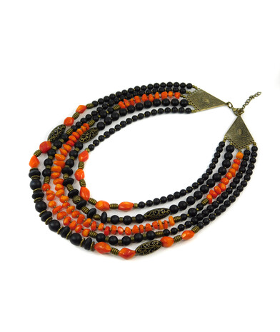 Exclusive necklace "Feodosia" Coral galtovka, Shungite, rondel, 5-row