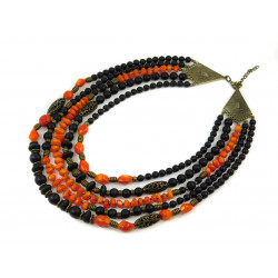 Exclusive necklace "Feodosia" Coral galtovka, Shungite, rondel, 5-row