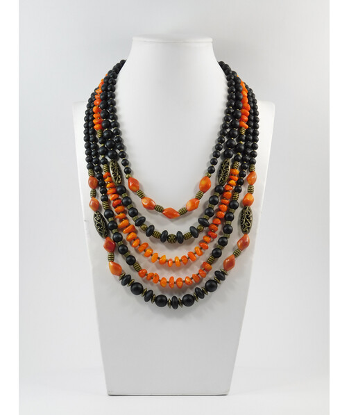 Exclusive necklace "Feodosia" Coral galtovka, Shungite, rondel, 5-row