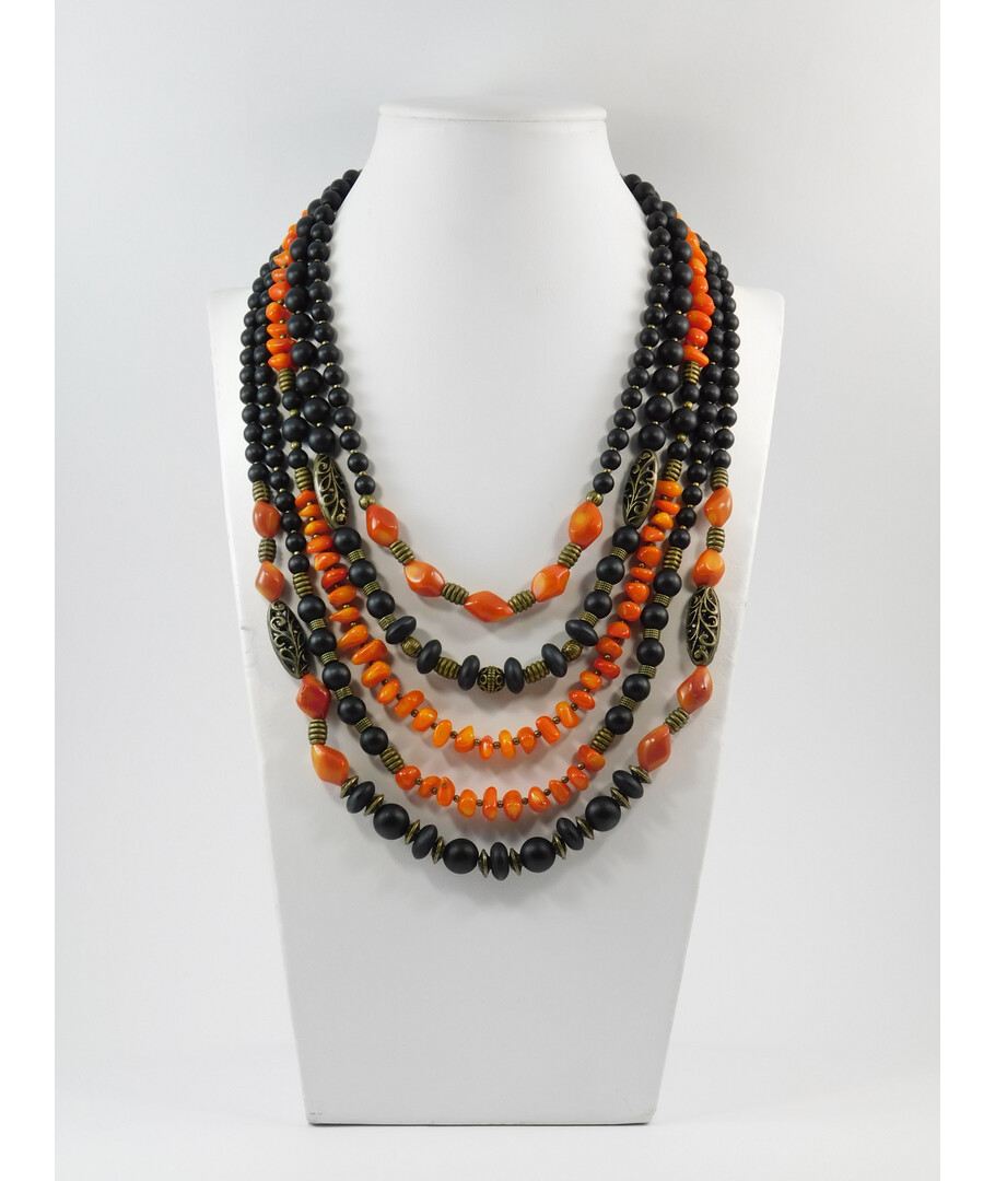 Exclusive necklace "Feodosia" Coral galtovka, Shungite, rondel, 5-row