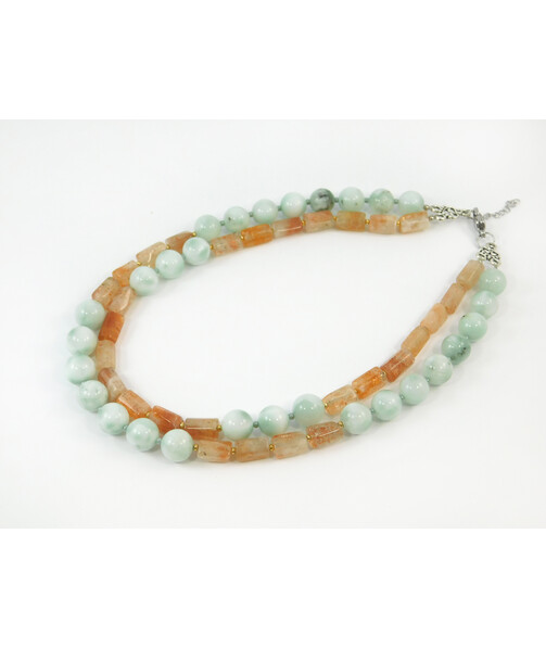 Exclusive necklace "Radunk" Angelite, Sun stone log, 2 rows