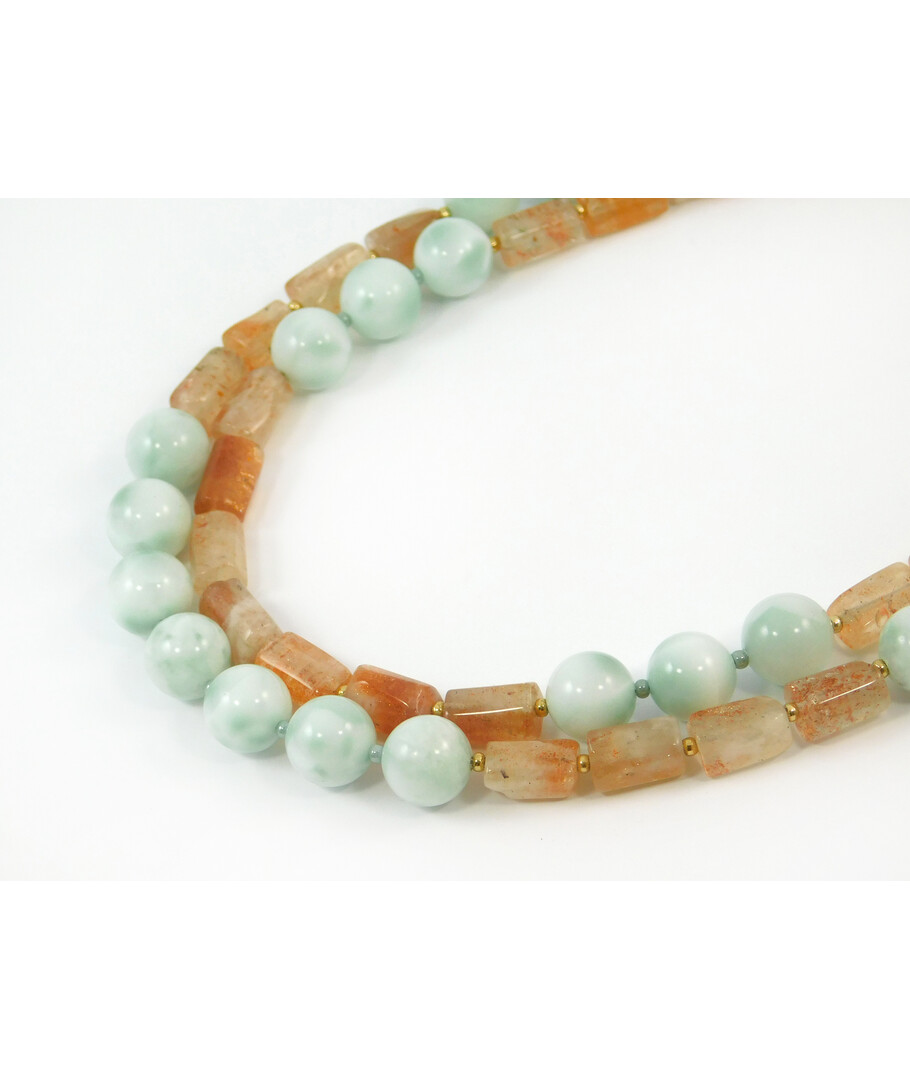 Exclusive necklace "Radunk" Angelite, Sun stone log, 2 rows