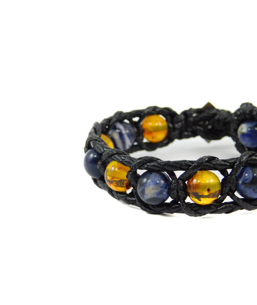 Exclusive leather bracelet "Arrest" Amber, Sodalite